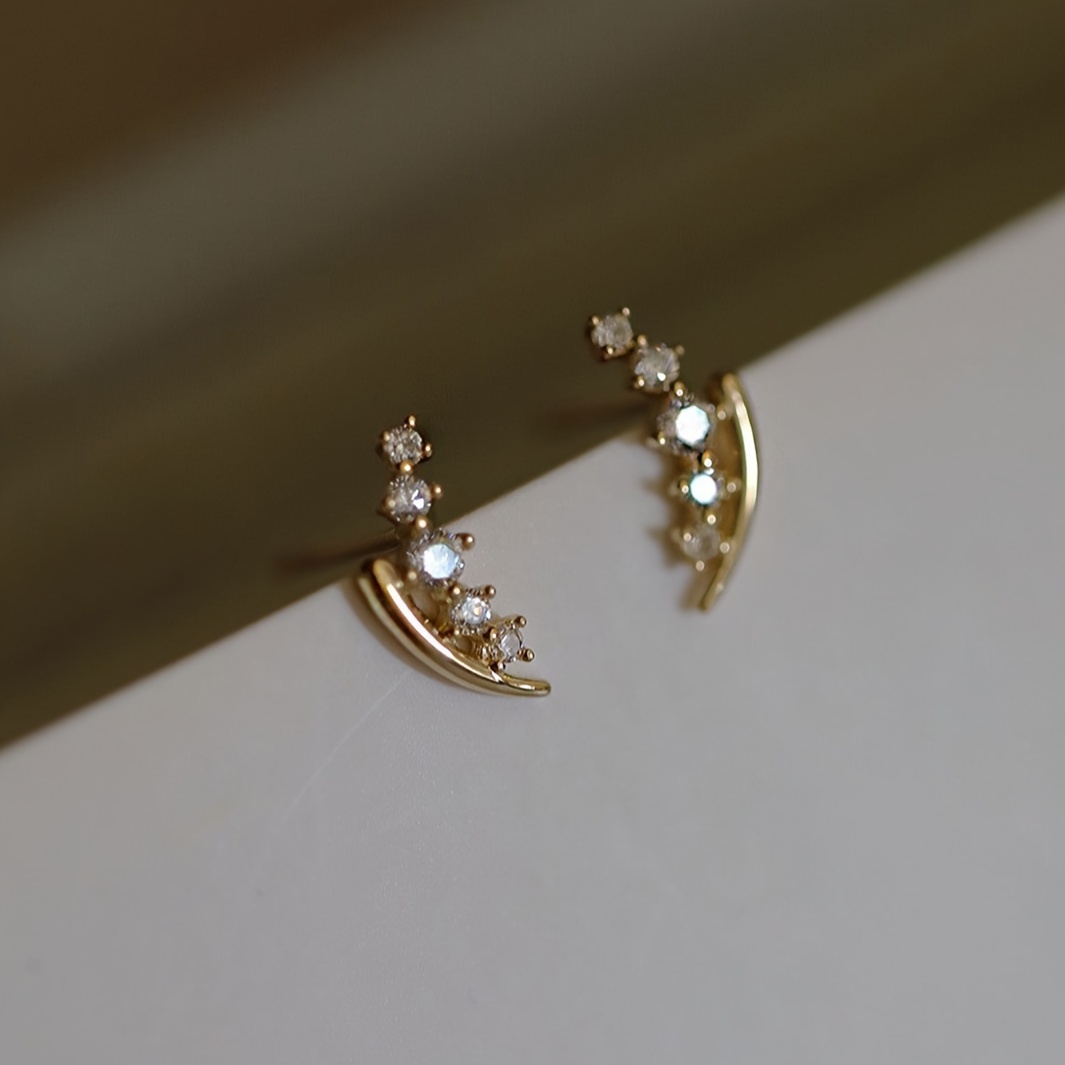 Delicate Copper Stud Earrings with Zirconia - Women's Daily Wear